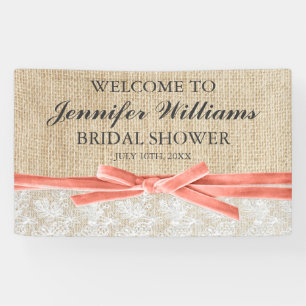Rustikales Burlap Lace Corner Ribbon Brautparty Banner