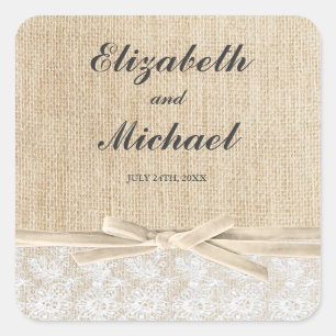 Rustikales Burlap Lace Elfenbeinküste - Gefallen-L Quadratischer Aufkleber