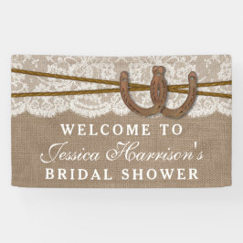 Rustikales Burlap & Lace Horseshoe Brautparty Banner