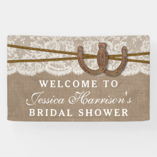 Rustikales Burlap & Lace Horseshoe Brautparty Banner
