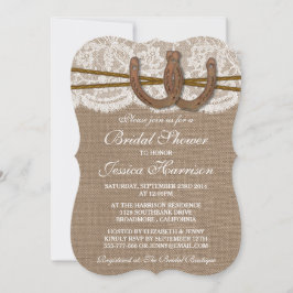 Rustikales Burlap & Lace Horseshoe Brautparty Einladung