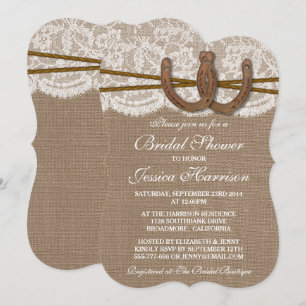 Rustikales Burlap & Lace Horseshoe Brautparty Einladung
