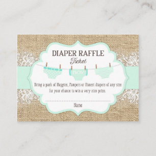 Rustikales Burlap Lace Seafoam Diaper Raffel Ticke Begleitkarte
