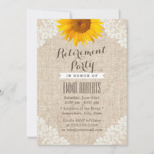 Rustikales Burlap & Lace Sunflower Rentirement Par Einladung