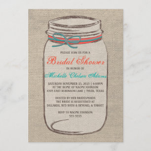 Rustikales Burlap Mason Jar Bridal Dusche Einladun Einladung