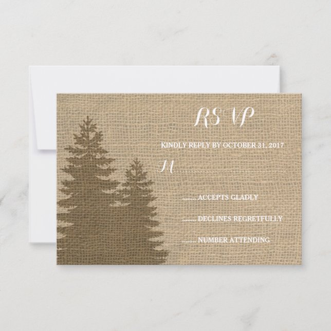 Rustikales Burlap Pine Trees Winter Wedding UAWG RSVP Karte (Vorderseite)
