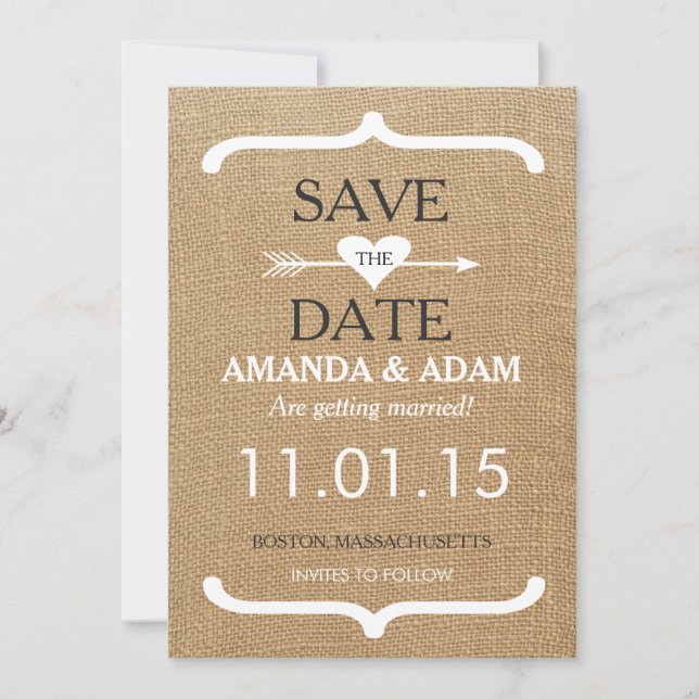 Rustikales Burlap Save the Date Postkarte (Vorderseite)