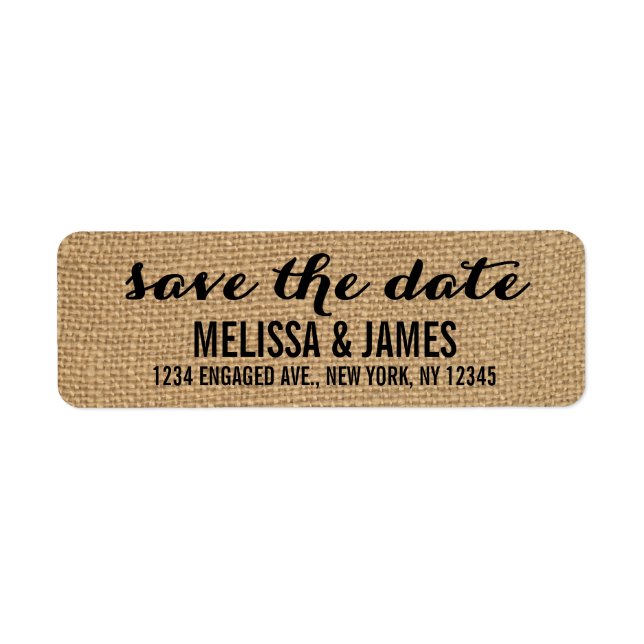 Rustikales Burlap-Skript Save the Date (Vorne)