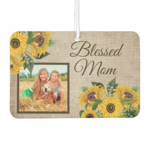 Rustikales Burlap Sonnenblumen Selige Mama Foto Autolufterfrischer