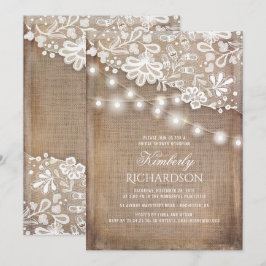 Rustikales Burlap String Lights Lace Brautparty Einladung