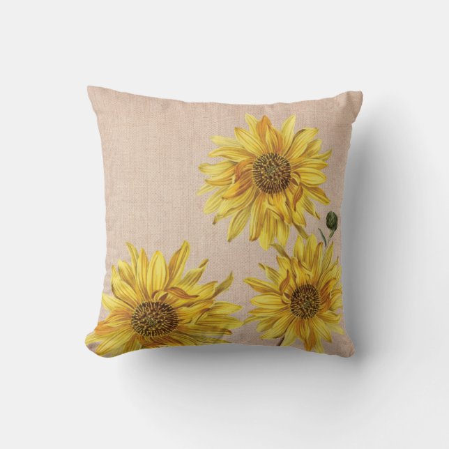 Rustikales Burlap & Sunflowers Keuchkissen Kissen (Vorderseite)