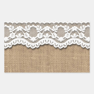Rustikales Burlap und Lace Rechteckiger Aufkleber