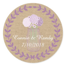 Rustikales Burlap und Lila Mason Jar Blume Hochzei