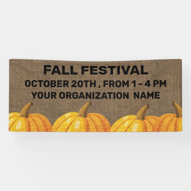 Rustikales Burlap- und Pumpkin-Herbstfestival Banner (Horizontal)