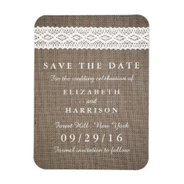Rustikales Burlap und Vintage weiße Leine Save the Magnet
