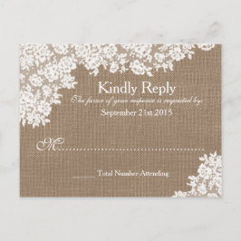 Rustikales Burlap & Vintag Lace Wedding RSVP Einladungspostkarte