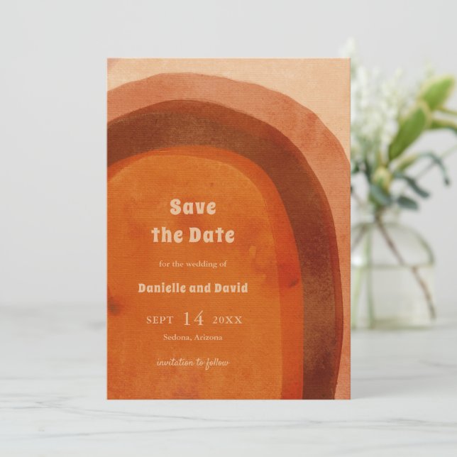 Rustikales Burnt Orange Arch Foto Moderne Hochzeit Save The Date (Stehend Vorderseite)