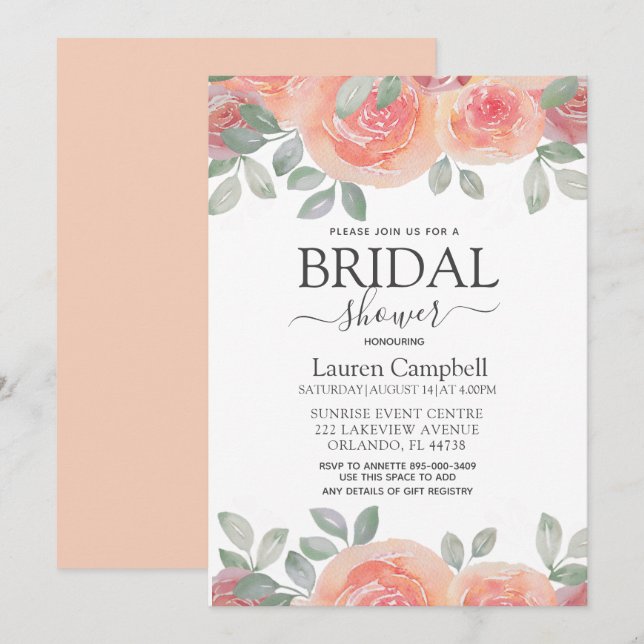 Rustikales Burnt Orange Florals Brautparty Einladung (Vorne/Hinten)