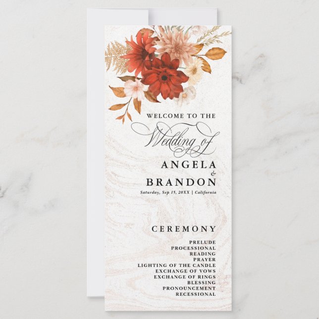 Rustikales Burnt Orange Terracotta Hochzeitsprogra (Vorderseite)