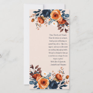Rustikales Burnt Orange und Blue Wedding Lesezeich Dankeskarte