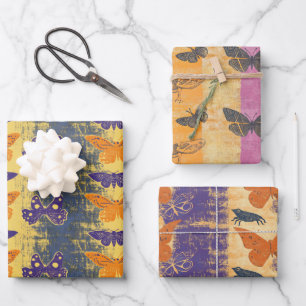 Rustikales Butterfly Collage Wrapping Paper Set Geschenkpapier Set
