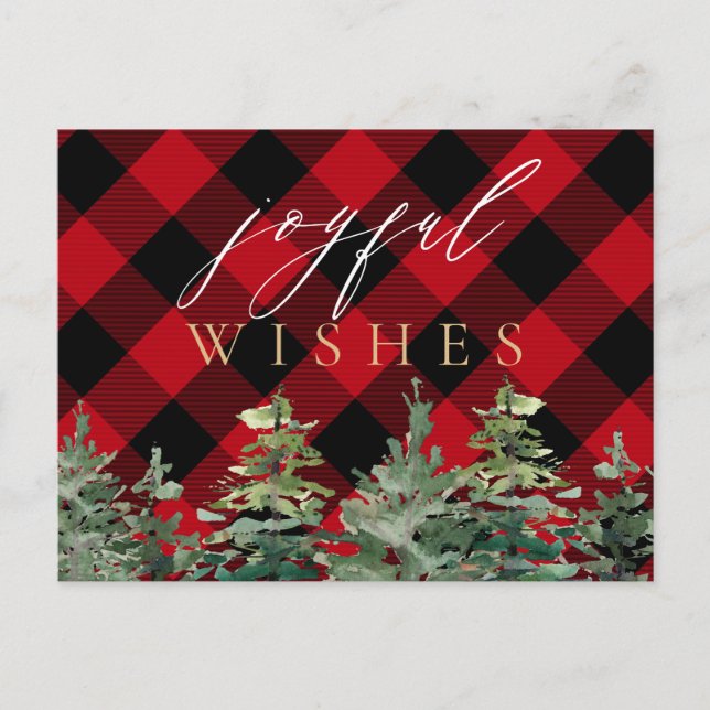 Rustikales Cabin Buffalo Karo Weihnachten Freude Postkarte (Vorderseite)
