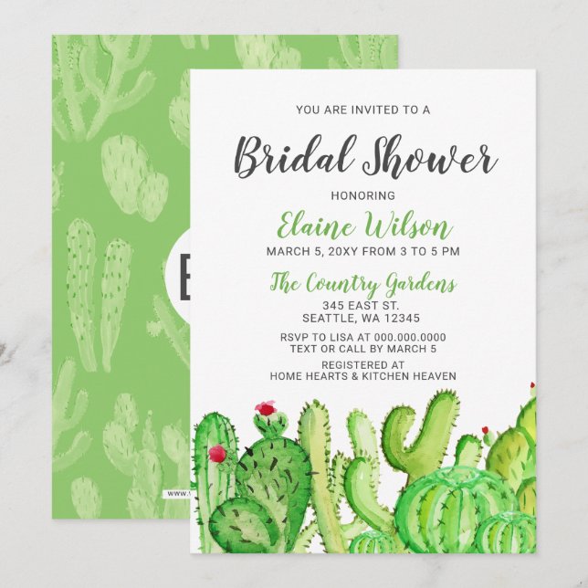 Rustikales Cacti Wedding Brautparty Einladung (Vorne/Hinten)