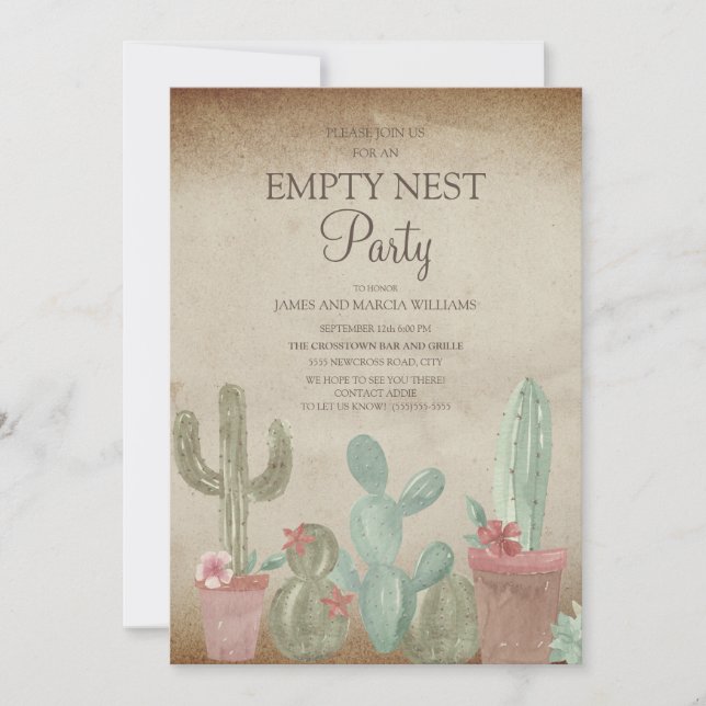 Rustikales Cactus Empty Nest Party Einladung (Vorderseite)