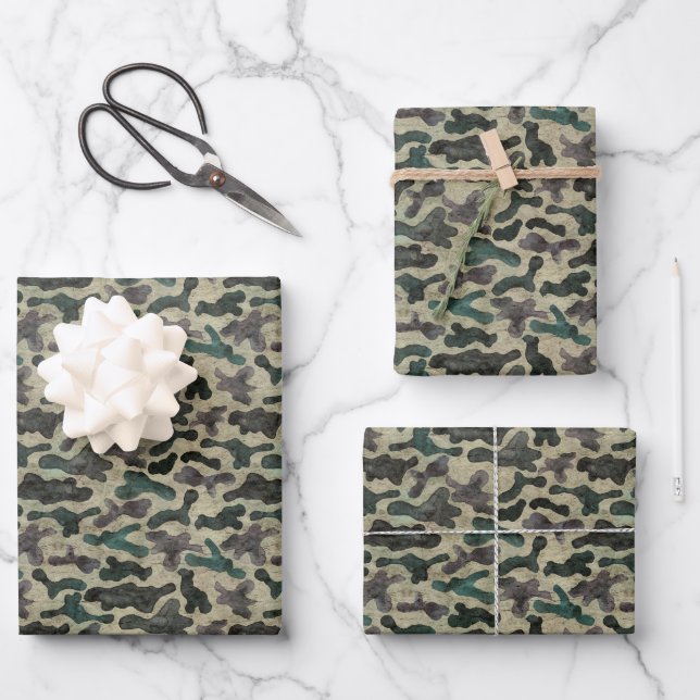 Rustikales Camouflage-Muster Geschenkpapier Set (Vorderseite)