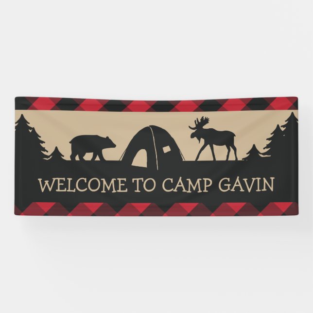 Rustikales Camping Geburtstagsfeier Begrüßungsbann Banner (Horizontal)