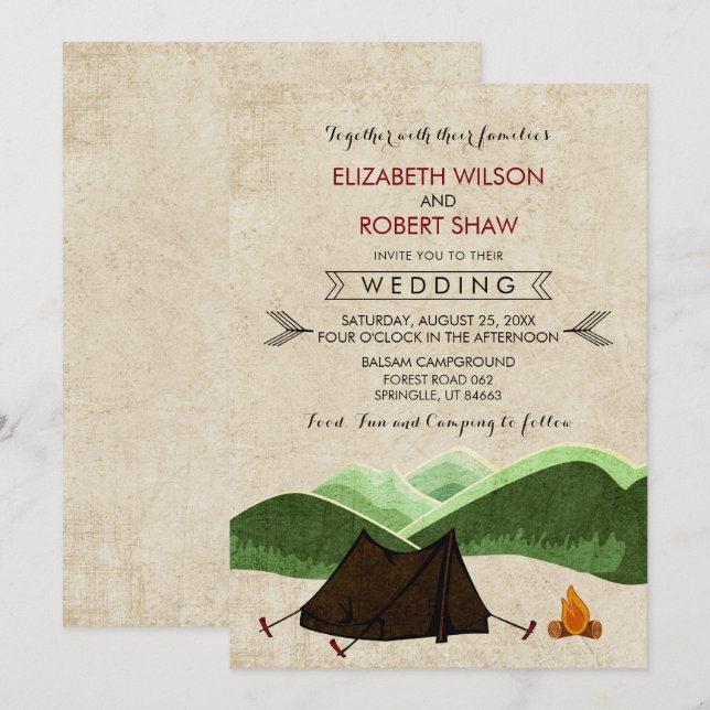 Rustikales Camping Hochzeitseinladungen Einladung (Vorne/Hinten)