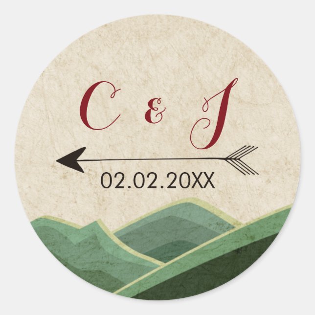 Rustikales Camping Hochzeitsticker Runder Aufkleber (Vorderseite)