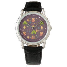 Rustikales Camping Muster Zelte und Gitarren Armbanduhr