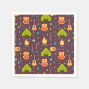 Rustikales Camping Muster Zelte und Gitarren Serviette