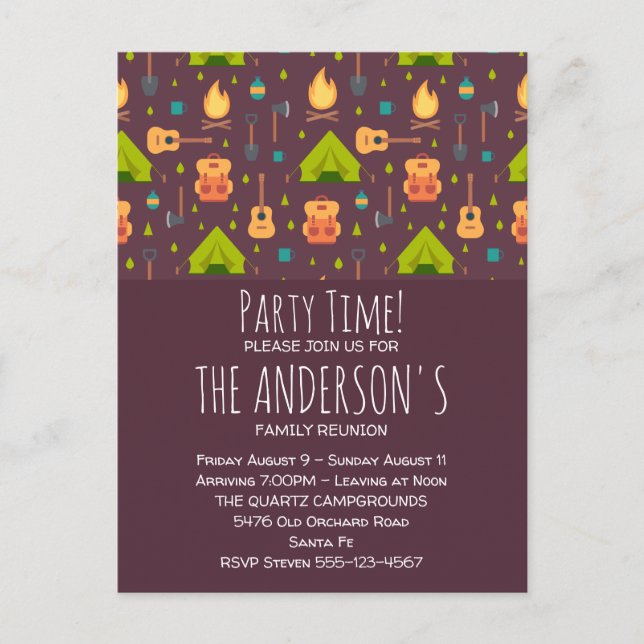 Rustikales Camping Muster Zelte und Gitarren Wiede Postkarte (Vorderseite)