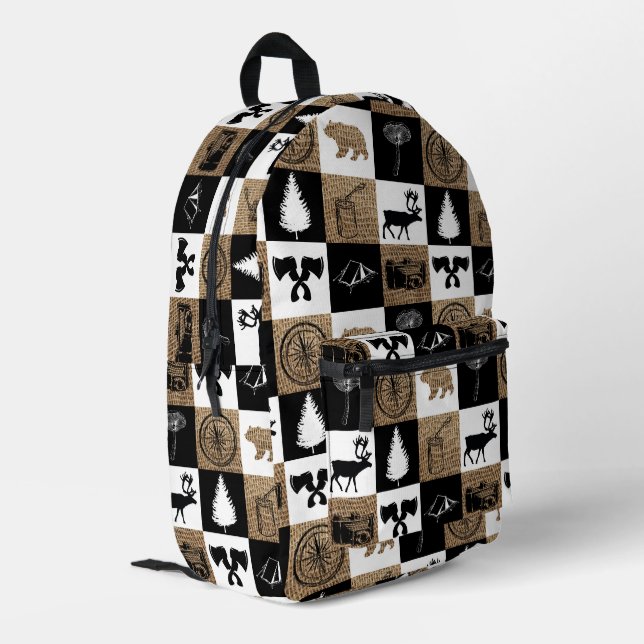 Rustikales Camping Outdoor Adventure Kids Bedruckter Rucksack (Rückseitige Ecke links)