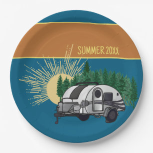 Rustikales Camping Travel Trailer Picnic Pappteller