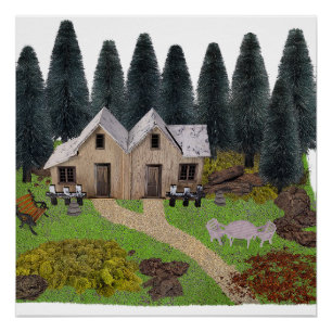 Rustikales Chalet für Sommerferien Camping im Wald Poster