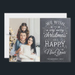 Rustikales Chalk Board Sehr frohes Weihnachtsfest  Feiertagskarte<br><div class="desc">Typografisch angetriebene Foto-Urlaubskarten mit den Worten "wir wünschen Ihnen ein frohes Weihnachtsfest und ein glückliches Neues Jahr".</div>