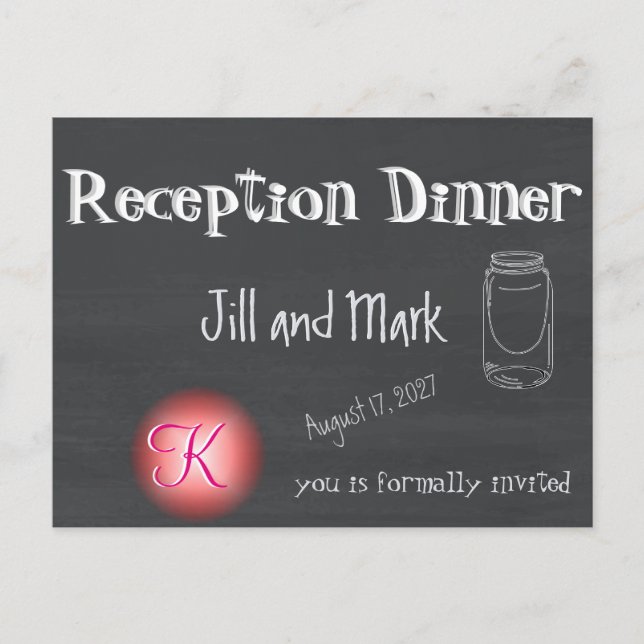 Rustikales Chalkboard 3d Monogram Script Einladungspostkarte (Vorderseite)