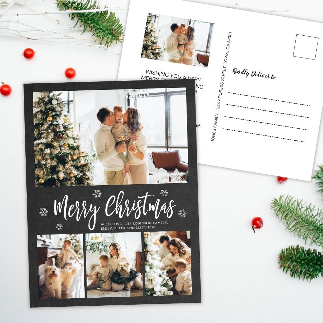 Rustikales Chalkboard 4 Foto Collage Weihnachten Postkarte (Von Creator hochgeladen)