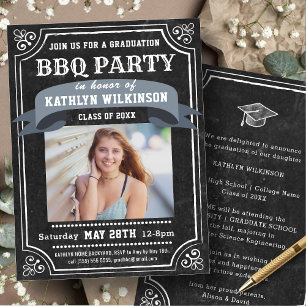 Rustikales Chalkboard Abschluss GRILLEN Party Foto Einladung