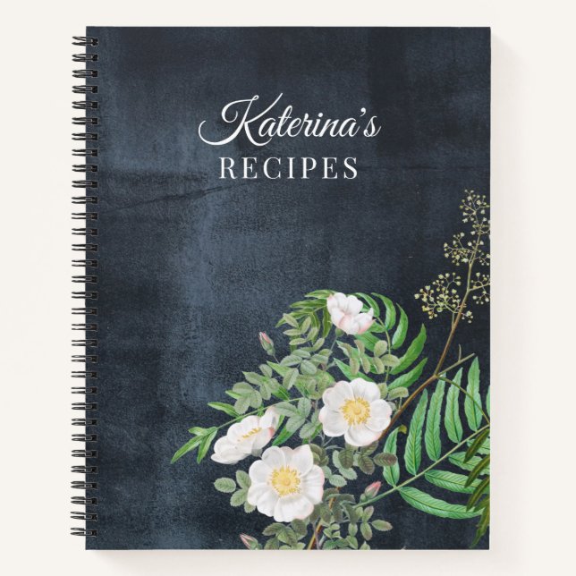 Rustikales Chalkboard Aquarellpflanze Rose Rezept Notizbuch (Vorderseite)