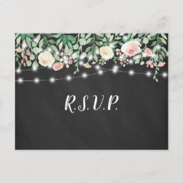 Rustikales Chalkboard Blush Floral Lights Hochzeit Einladungspostkarte