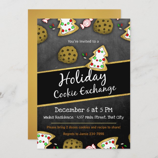 Rustikales Chalkboard Cookie Exchange Einladung (Vorne/Hinten)