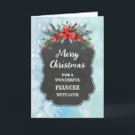 Rustikales Chalkboard Fiancée Frohe Weihnachten Karte<br><div class="desc">Frohe Weihnachten für Verlobte Karte mit rustikalem Kalkbrettmuster und Winterfolien mit Poinsettias.</div>