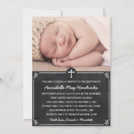 Rustikales Chalkboard Foto Taufe/Christening Einladung