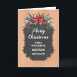Rustikales Chalkboard Godson Frohe Weihnachten Karte<br><div class="desc">Frohe Weihnachten für Godson-Karte mit rustikalem Kalkbrettmuster und Winterfolien mit Poinsettias.</div>