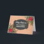 Rustikales Chalkboard Godvater Frohe Weihnachten Karte<br><div class="desc">Frohe Weihnachten für Pate-Karte mit rustikalem Kalkboard-Muster und Winterfolien mit Poinsettias.</div>