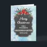 Rustikales Chalkboard Großtochter Frohe Weihnachte Karte<br><div class="desc">Frohe Weihnachten für Enkelkarte mit rustikalem Kalkbrettmuster und winterlicher Laube mit Poinsettias.</div>